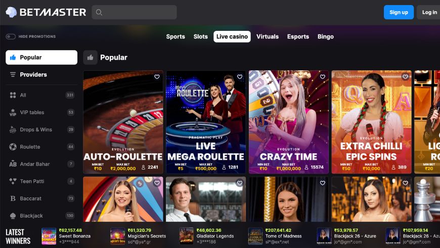Betmaster India online casino games overview
