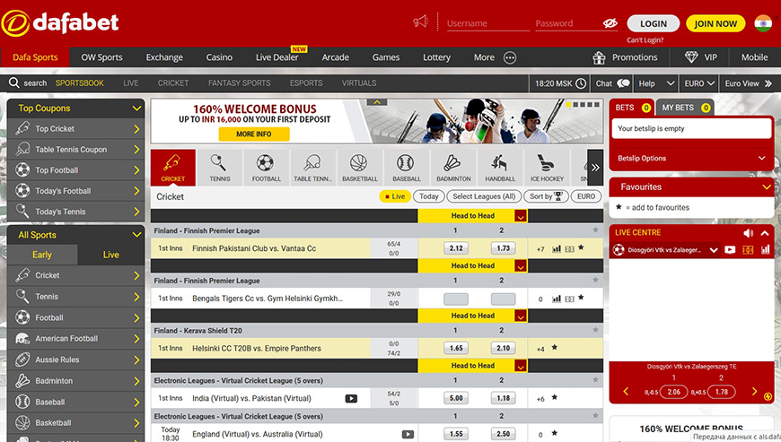 Dafabet sportsbook on website.