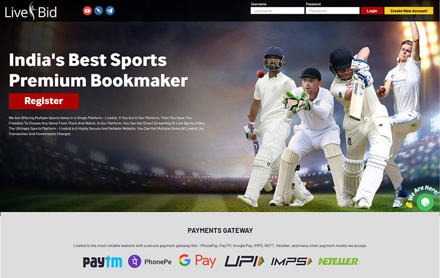 Bookmaker LiveBid accepts Paytm for betting.