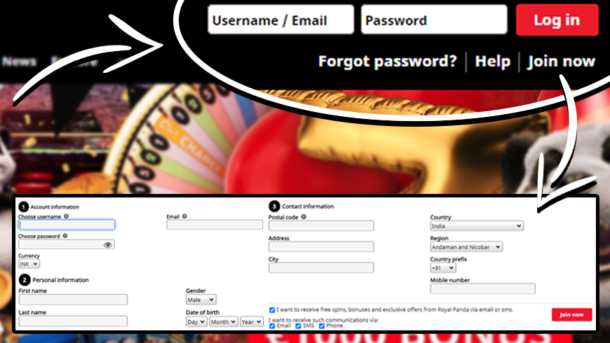 Registration Window Image of how to register on the site