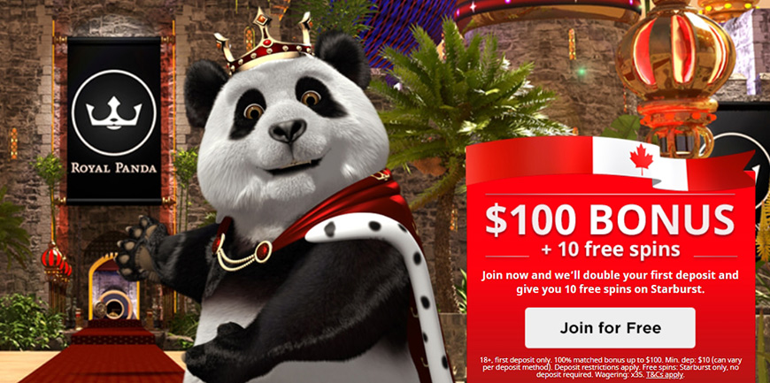 Royal Panda First deposit bonus 100$+10 free spins.